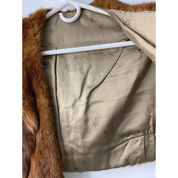 Collared Shawl Mink Vintage Mahogany Stole Shawl Wrap Topper Lined EUC 6644 - Picture 5 of 11